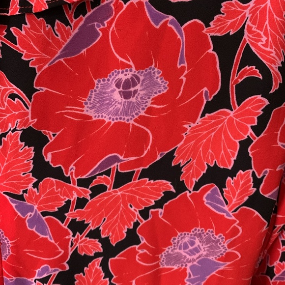 WHO WHAT WEAR purple red black floral ruffle hem dress SZ XS covered buttons - Picture 14 of 14